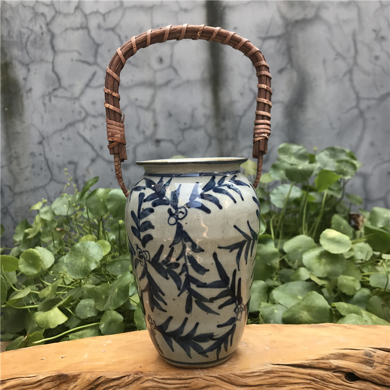 景德镇 中式仿古青花 水培 手工拉坯 手绘图案花瓶陶瓷摆件花器 三维工匠 乱花图