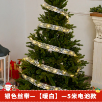 圣诞节装饰节日装扮店铺橱窗挂饰 银色丝带—【暖白】5米电池款—送电池