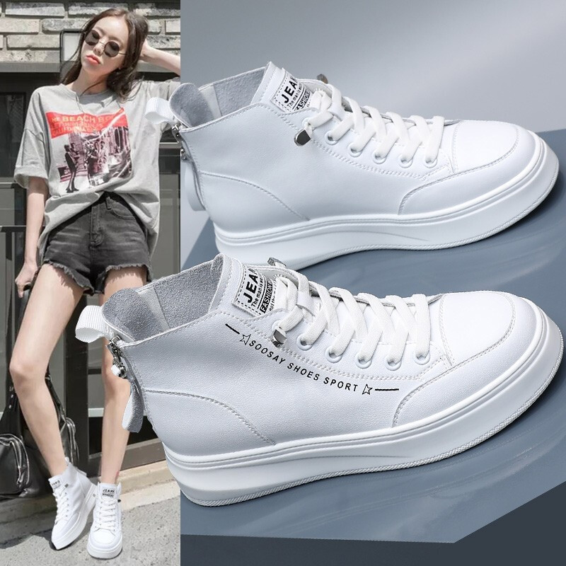 小白鞋女学生学院风平底韩版百搭休闲时尚网红街拍个性高帮板鞋视频
