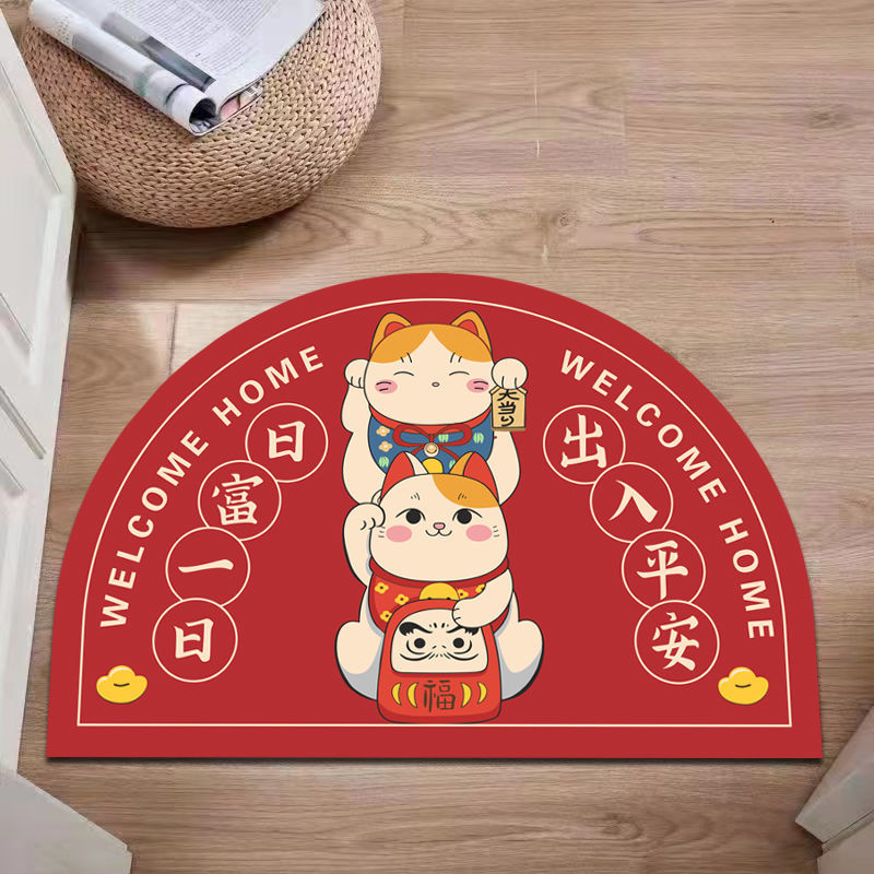 招财猫地垫可水洗入户门口卧室进门垫出入平安喜庆耐脏防滑脚垫子