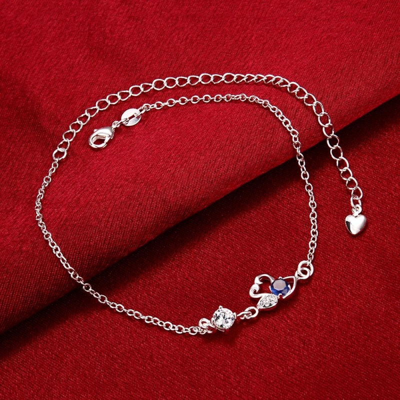 A008 Silver Anklet 红锆石镀银脚链小清新气质脚饰品爱心天鹅女送女朋友七夕情人节礼物