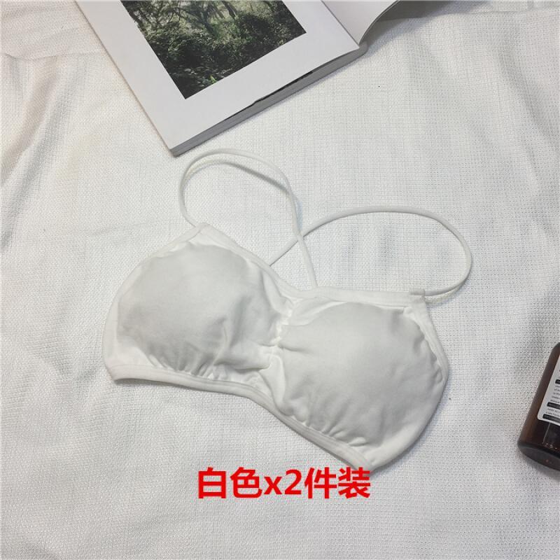 2件装糖果色交叉带美背带胸垫抹胸无钢圈露背裹胸文胸小背心女黑色+黑色均码