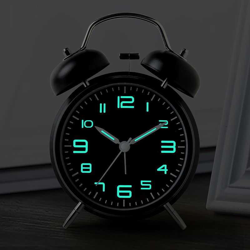 4寸加强版黑色 闹钟学生简约宿舍超响复古夜光初中多功能儿童少女男