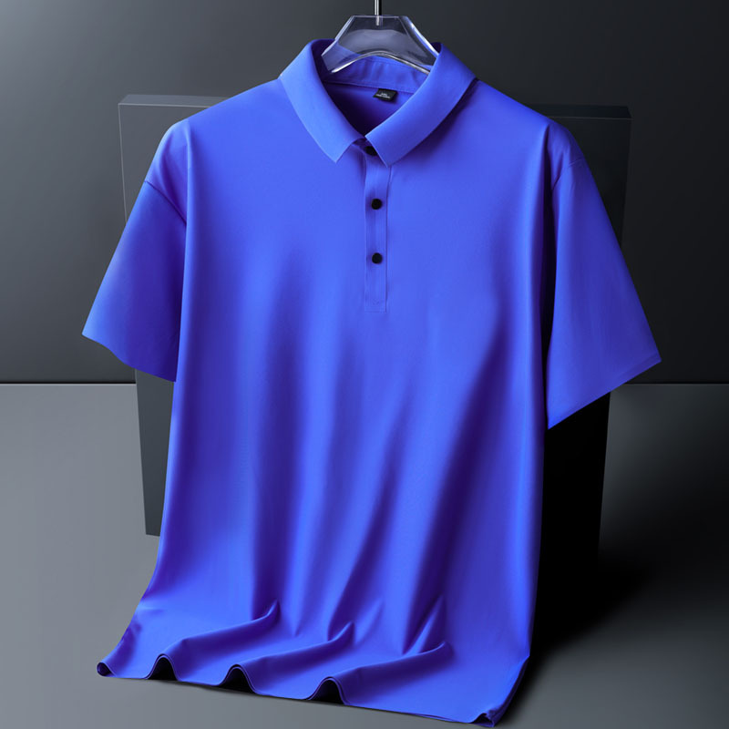 啄木鸟定制冰丝短袖POLO衫男士夏季宽松速干大码翻领胖人无痕T恤 2212克莱因蓝 M(90-110斤左右