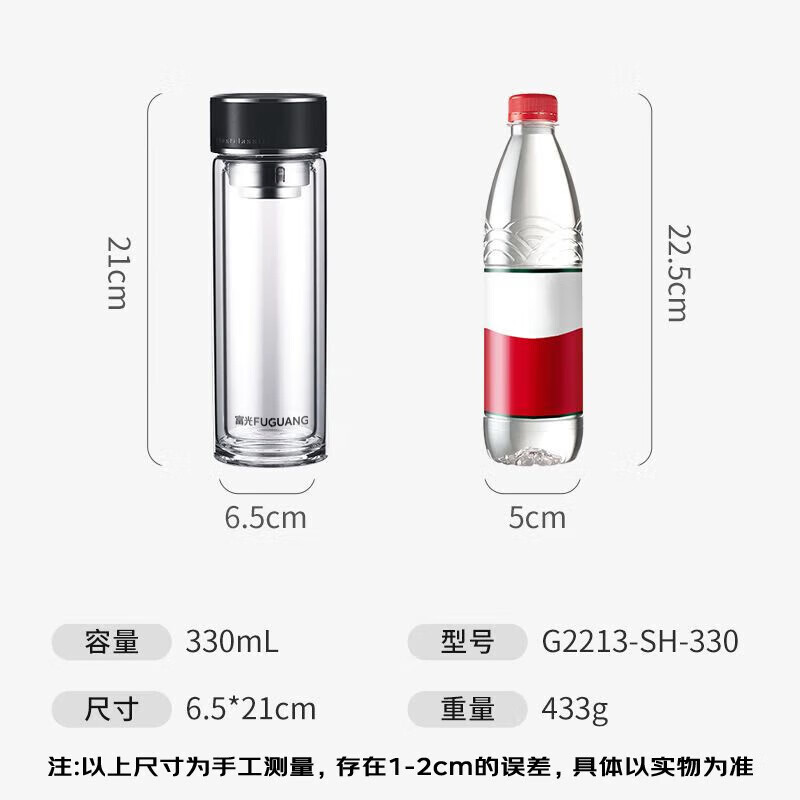 富光FUGUANG抗菌玻璃杯双层高硼硅泡茶杯子 茶水分离杯车载水杯男女士高清大图