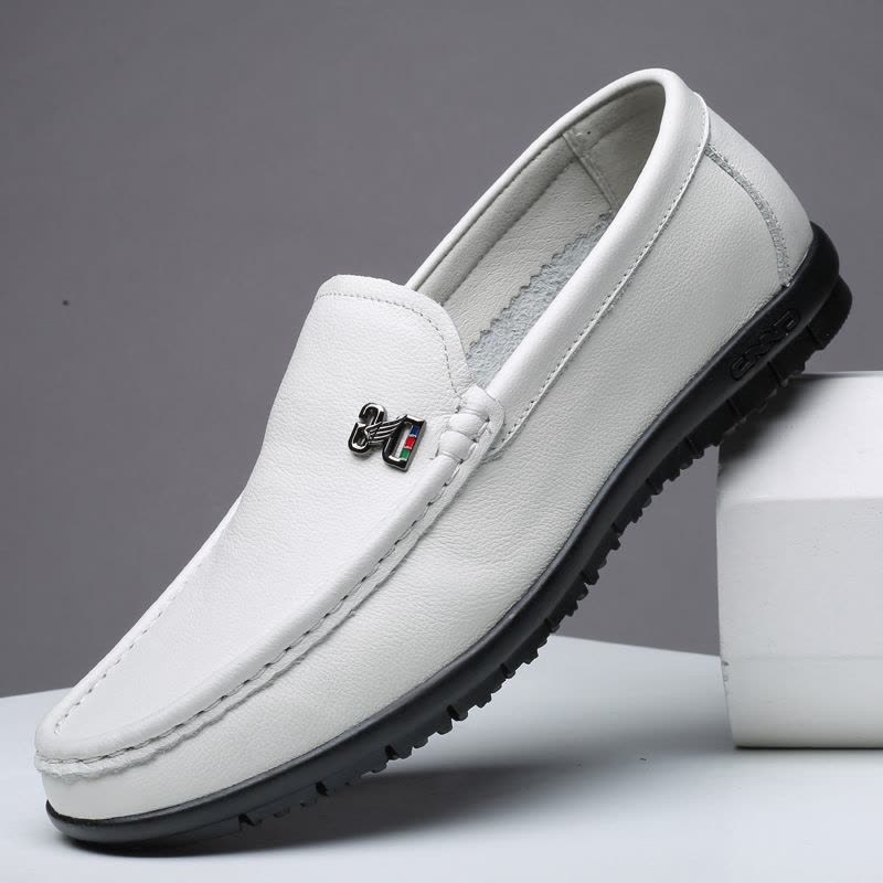 新款豆豆鞋男夏季真皮透气爸爸鞋一脚蹬软底男鞋休闲皮鞋图片