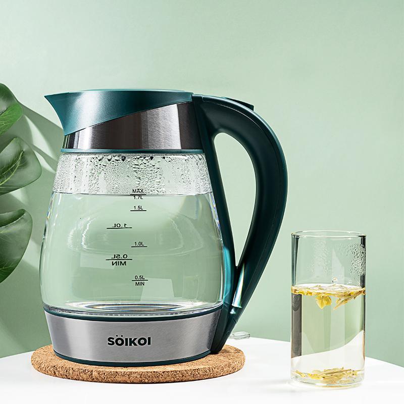 日本电热水壶家用透明玻璃的自动断电大容量烧水壶开水茶壶墨绿