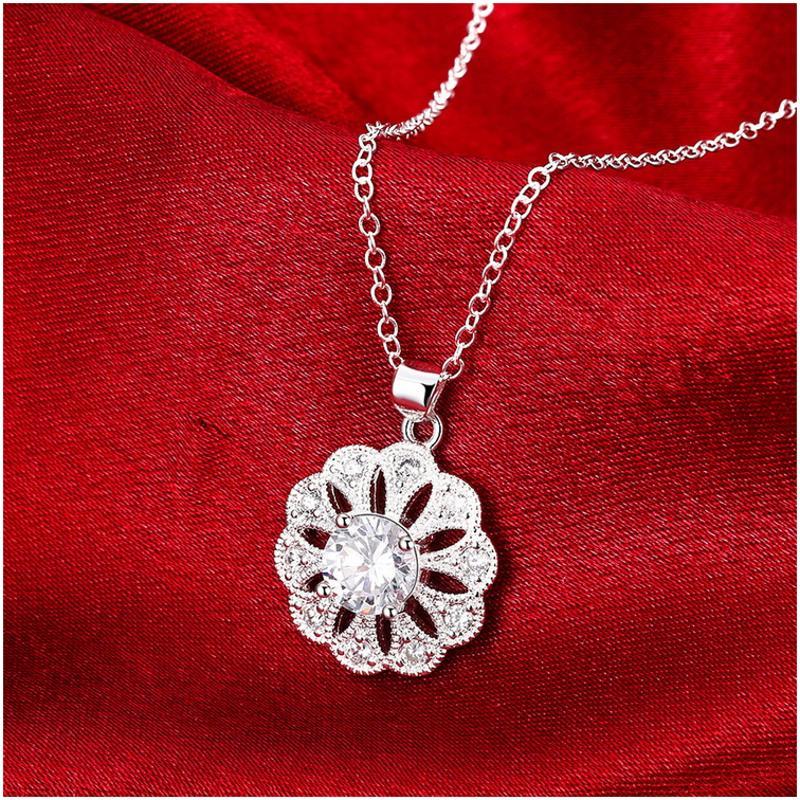 N851 Women Silver Necklace 镀纯银日韩时尚配优雅水晶项链坠送女朋友七夕情人节礼物