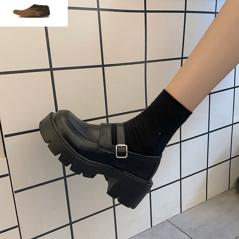 Ideamini玛丽珍小皮鞋女秋季2020新款复古厚底粗跟黑色百搭日系制服jk鞋子休闲鞋