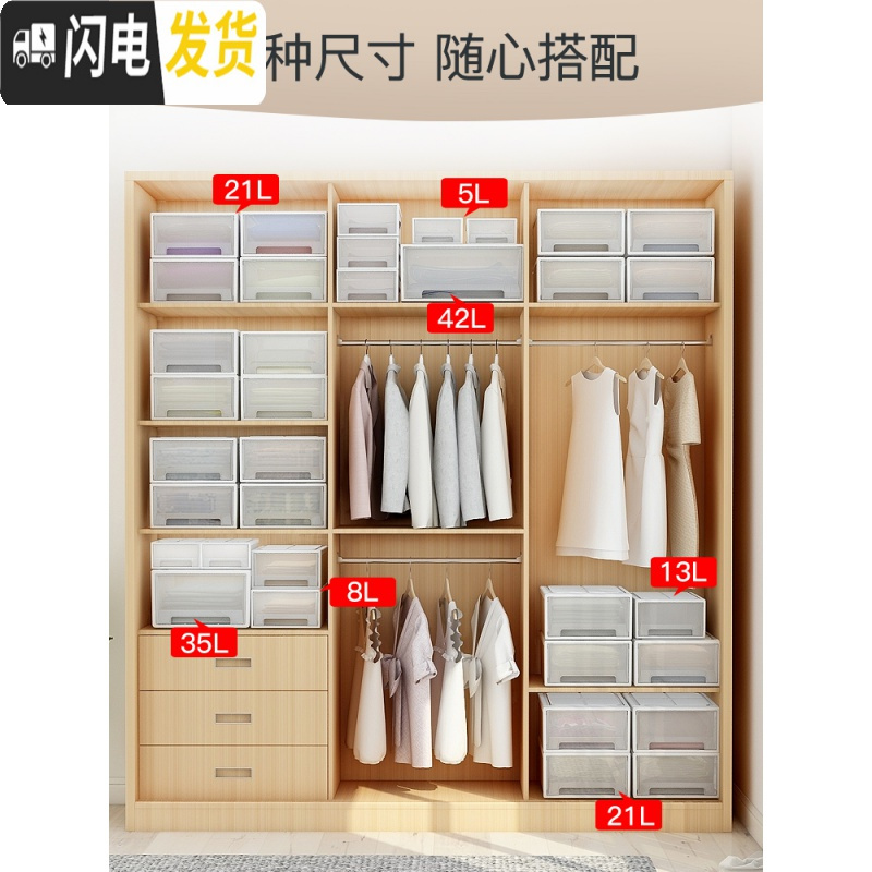 三维工匠塑料收纳箱抽屉式透明多层衣柜家用内衣盒衣物衣服整理箱储物柜子高清大图
