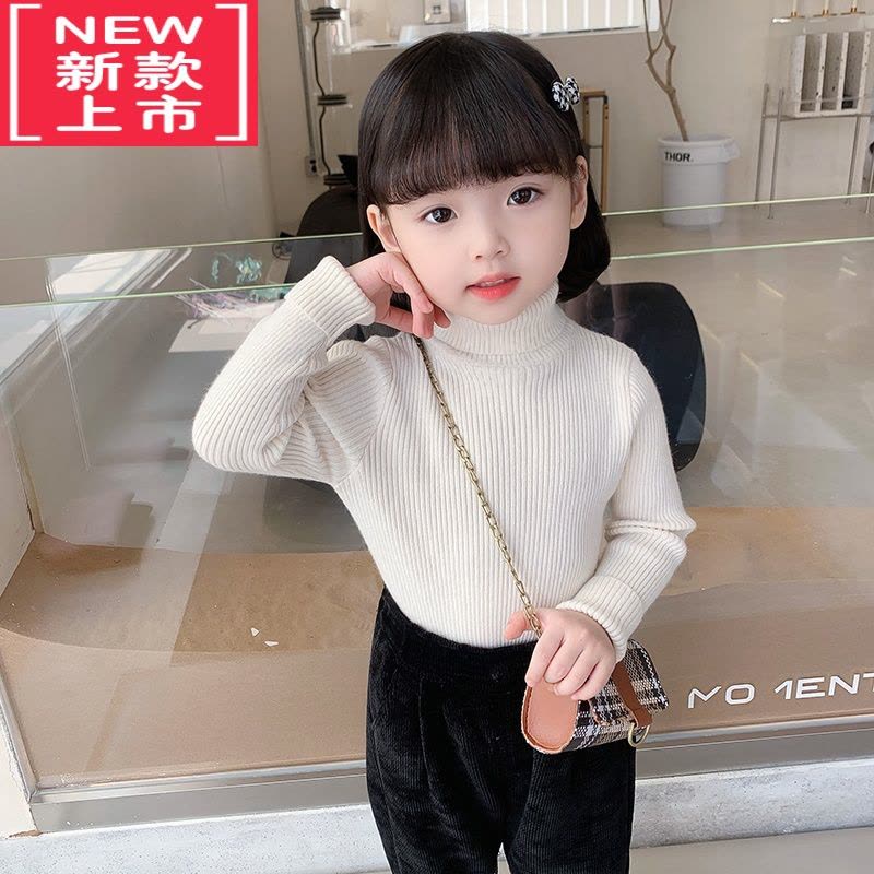 可莉允女童一体绒毛衣2022新款儿童高领洋气女宝宝冬装加绒打底针织衫潮图片