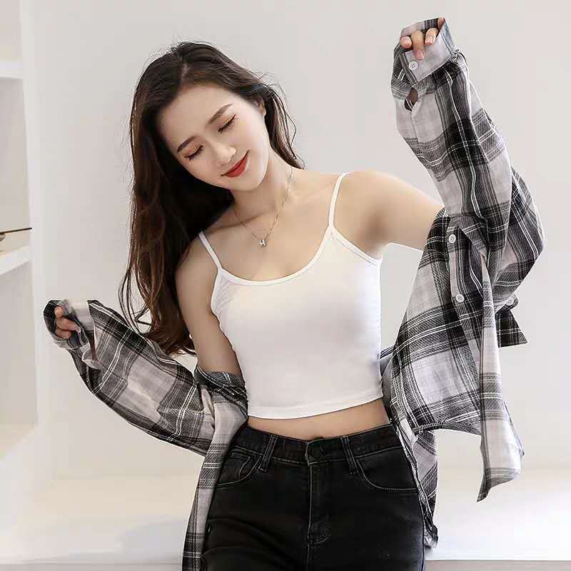 夏季短款吊带背心女黑色打底内外搭露挤外搭女上衣工字背心半件围细肩