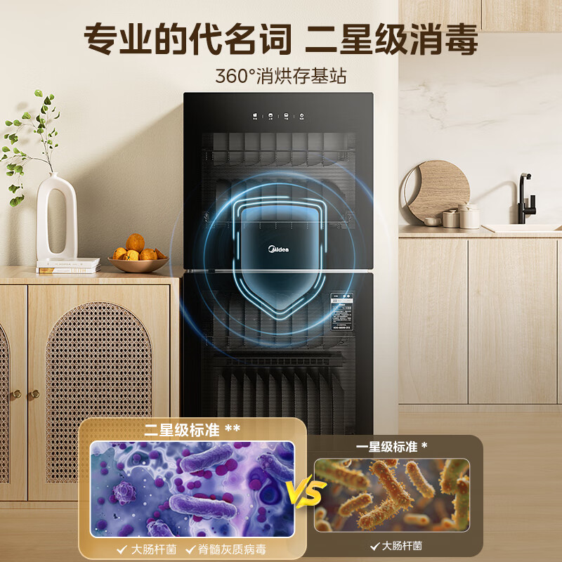 美的(Midea)消毒柜家用厨房餐具碗筷茶杯消烘一体高温二星级消毒上下双门独立控制小型立柜G100 94L高清大图