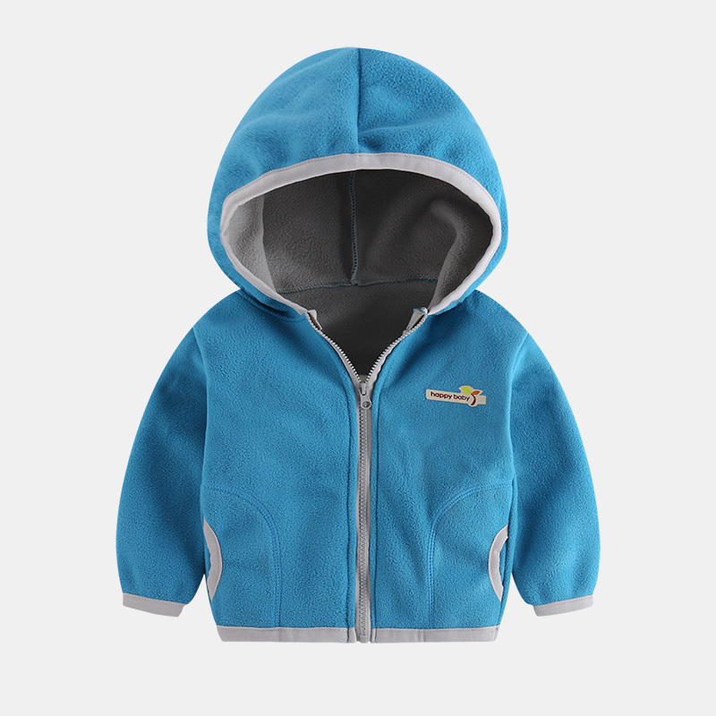 布丁脚丫儿童卫衣摇粒绒外套秋冬款男女童休闲上衣拉链连帽夹克衫100