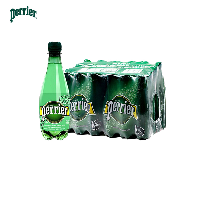 巴黎水(Perrier)天然气泡矿泉水(原味)塑料瓶装 500ml*24瓶/箱 进口饮用水 法国进口