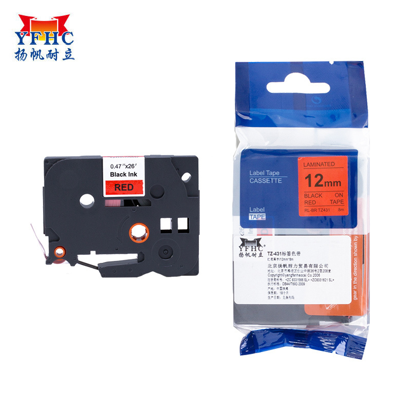 扬帆耐立(YFHC) TZ-431标签色带(红底黑字/12mm) 适用GL100 PT200/1000/1000BM