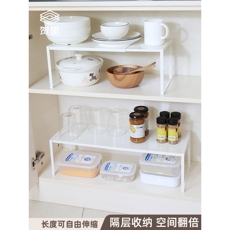 厨房伸缩橱柜分层置物架桌面多层收纳层架隔层调料分隔整理架收纳层架 三维工匠高清大图