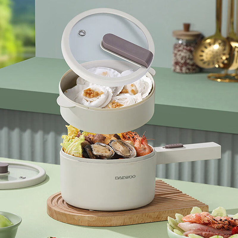 大宇(DAEWOO)上蒸下煮大火力食品级材质1.6L电煮锅 DYZG-16G9 珊瑚赫