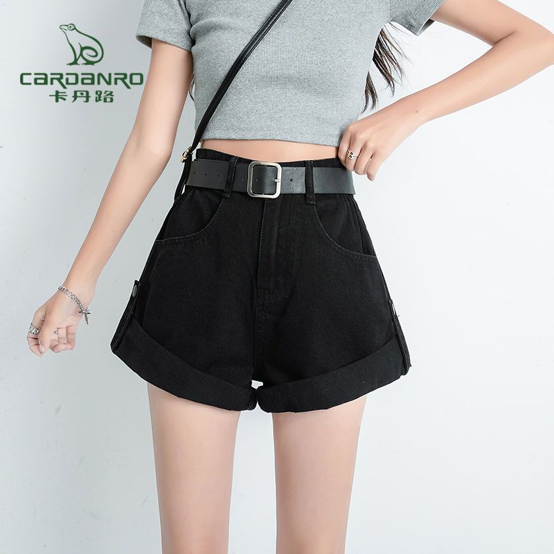 卡丹路高腰卷边牛仔裤短裤女夏新款时尚宽松显瘦a字阔腿热裤ins潮