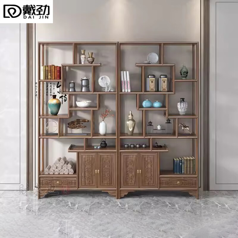 戴劲博古架多宝阁茶叶架子新中式客厅办公室隔断置物架 两门一斗博古架高清大图