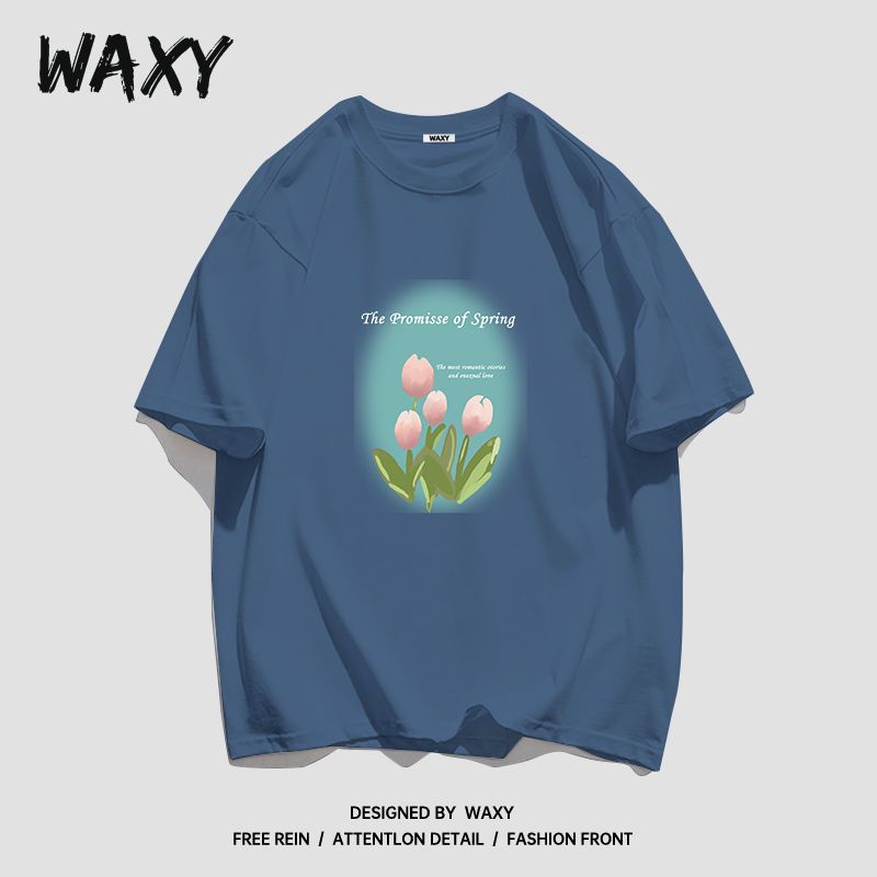 WAXY纯棉T恤女潮牌短袖学生宽松显瘦潮流印花嘻哈设计感小众上衣