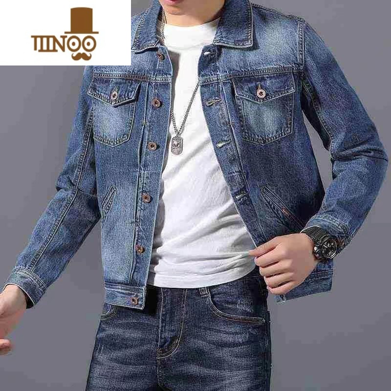 YANXU牛仔夹克男斜插口袋韩版潮流休闲男装高端网红上衣潮牌外套高清大图