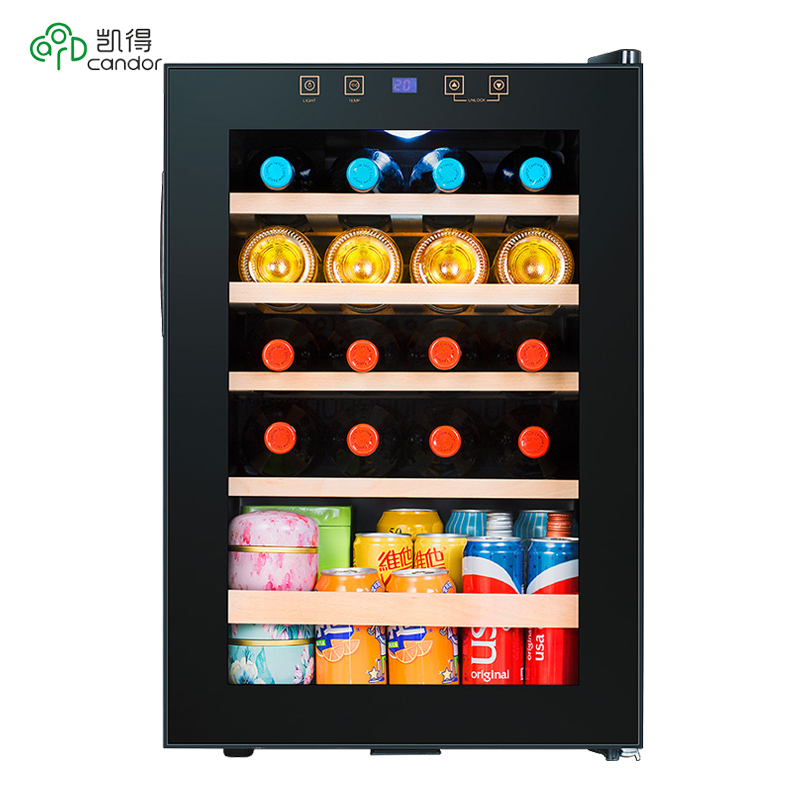 candor/凯得 JC-62E 压缩机恒温红酒柜 榉木层架双层玻璃 家用冰吧 茶叶柜 19瓶 62L