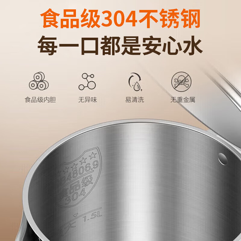 九阳(Joyoung) K15FD-W6111 电水壶 家用304不锈钢内胆 1.5L 双层壶体防烫优质温控高清大图