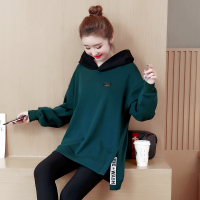 艳如飞加肥加大码女装连帽卫衣胖mm春秋中长款外套宽松T恤梨形身材上衣大码女装