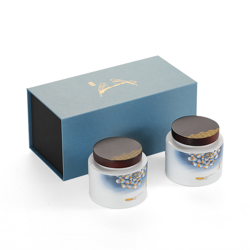 領藝 优选瑞荷系列茶叶罐陶瓷大小号密封罐防潮储茶罐功夫茶具配件 [礼盒装]瑞荷茶叶罐直身对罐