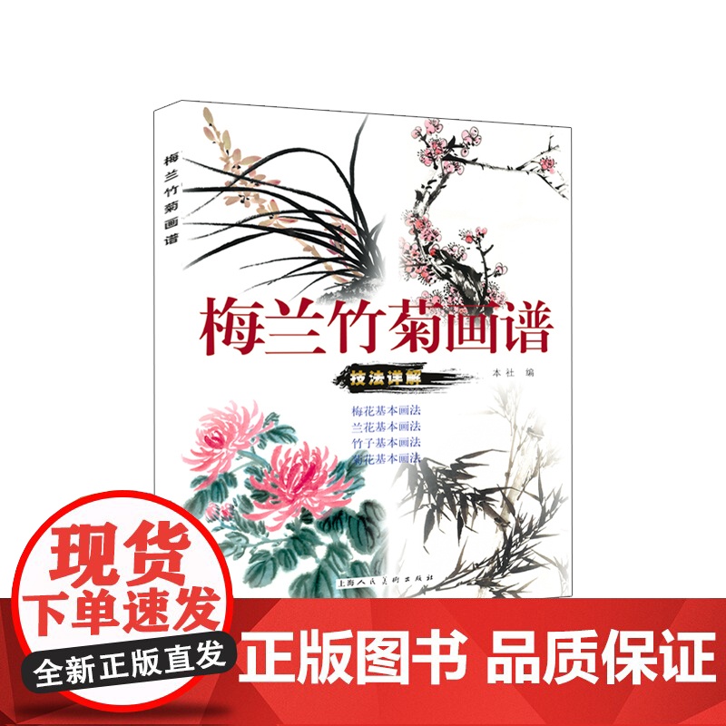 梅兰竹菊画谱技法详解 写意花卉画国画技法中国画画谱梅兰竹菊的结构画法步骤构图原则名家范画王绍华编著书籍 上海人民美术出版高清大图