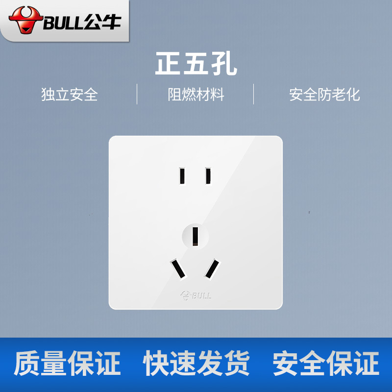 公牛开关插座面板G12系列大面板五孔插座 86型墙壁象牙白插座开关 正五孔 暮雪白（哑光）
