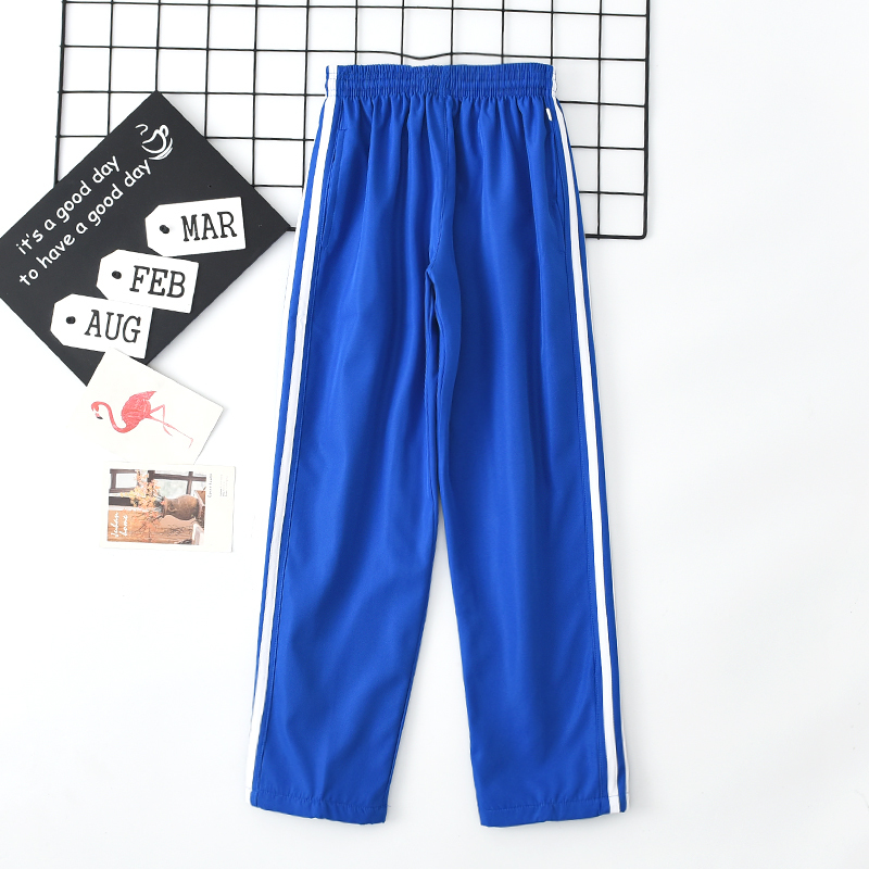 热秋蓝色双白杠校服裤子男女小学初中长裤
