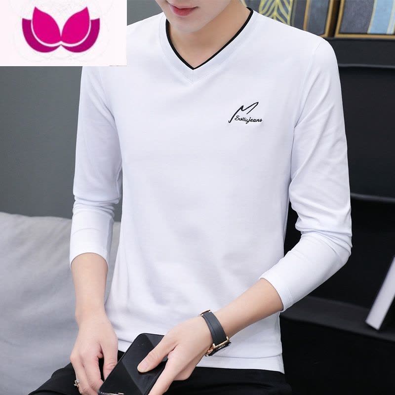 七斓男士秋装上衣2023秋v领t恤长袖修身男装内搭秋季打底衫潮流体恤丅图片