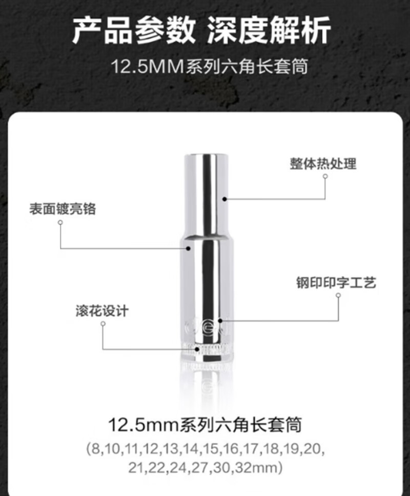 得力(终保)12.5mm系列六角长套筒(银)15mm[DQ4315]高清大图