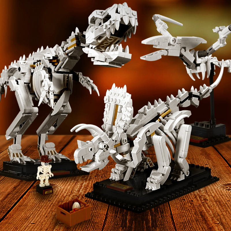高难度拼装模型积木男孩玩具 -升级版78恐龙化石加底座高品质砖块