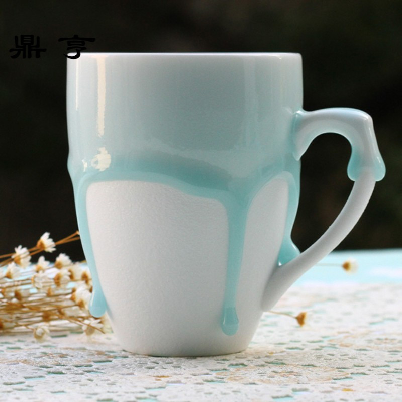 鼎亨简约陶瓷杯子带把手带盖勺创意青釉马克杯个性水杯情侣杯定制