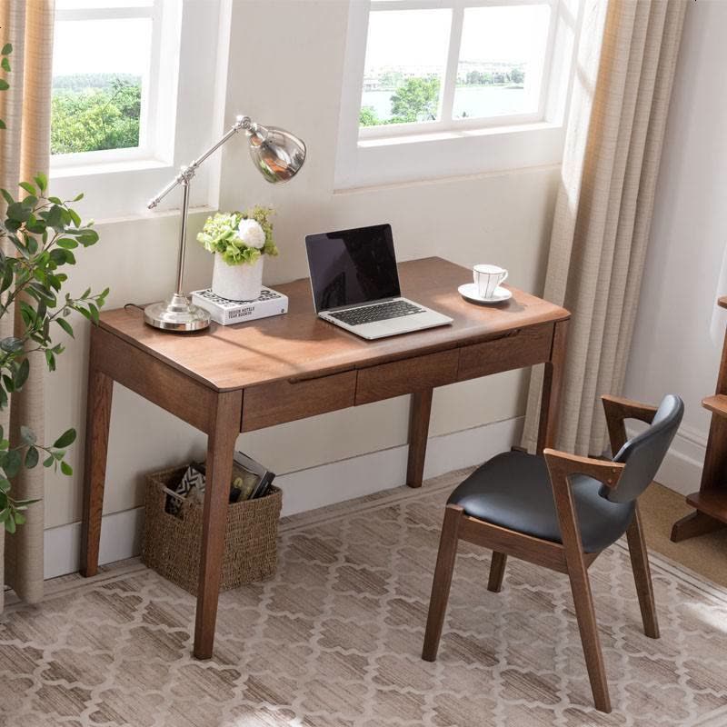 全实木书桌北欧简约现代学习桌白橡木三抽写字台办公桌图片
