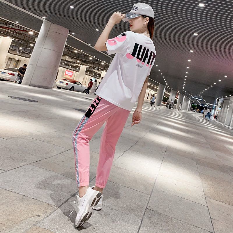 真维斯清纯甜美休闲运动服套装女装夏薄款两件套短袖束脚九分裤潮图片