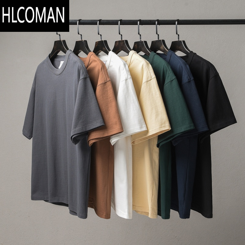 HLCOMAN三本针320G短袖t恤男不透内搭纯白色美式宽松半袖打底衫