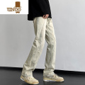 YANXU水洗直筒牛仔裤男痞帅日系复古做旧高街国潮怀旧美式宽松裤子
