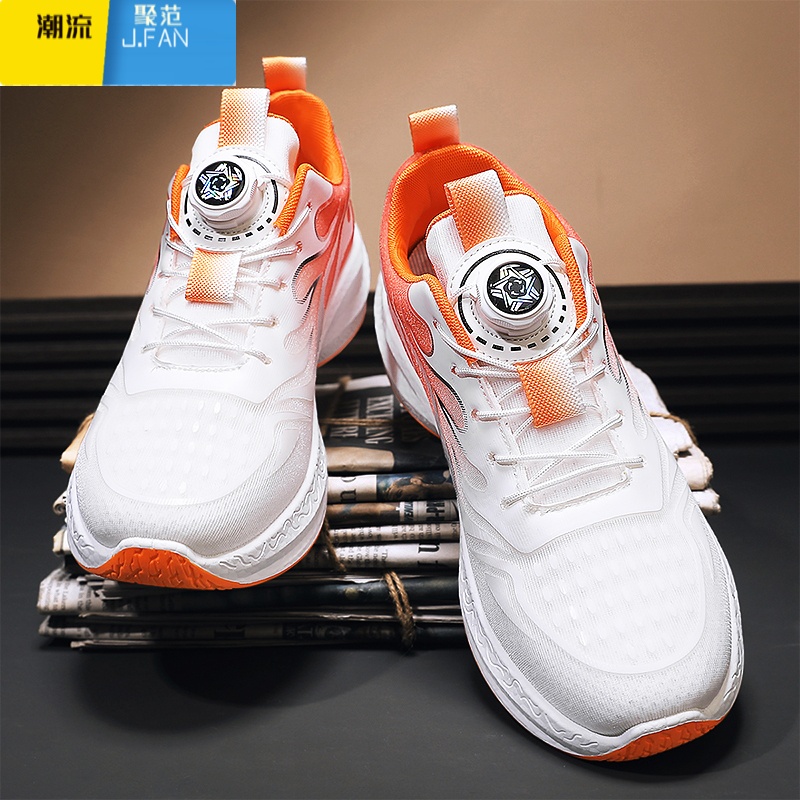 聚范男鞋夏季透气薄款网面旋转纽扣学生小白网鞋运动休闲老爹潮鞋高清大图