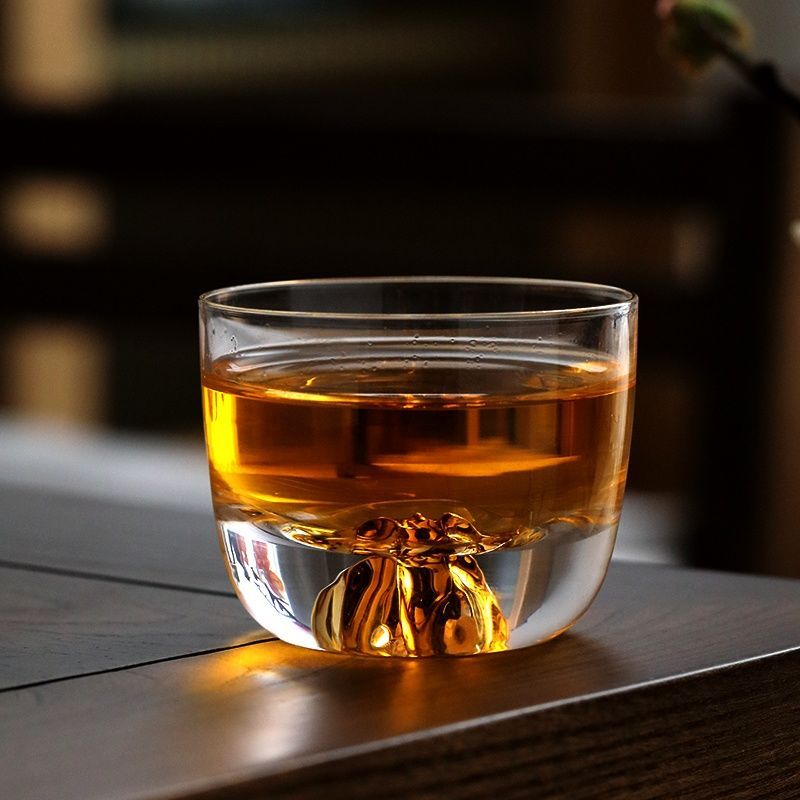 透明藏金杯单只装 日式水晶玻璃功夫茶具藏金杯子高档品茗杯描金主人杯耐热初云杯具