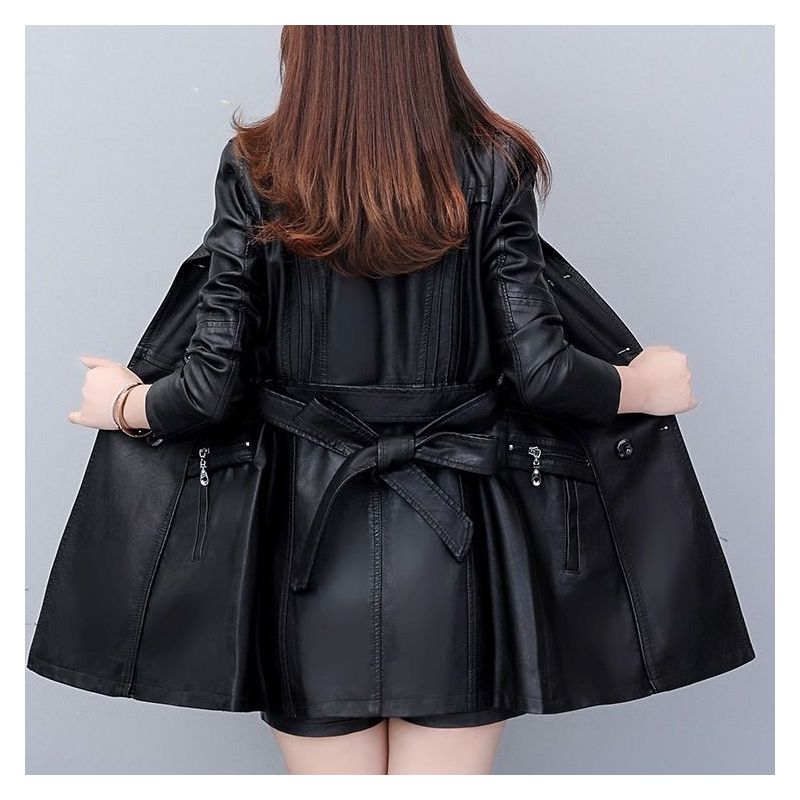 恋名媛50岁妈妈春秋装中长款皮衣中老年人秋冬皮夹克风衣中年女士pu