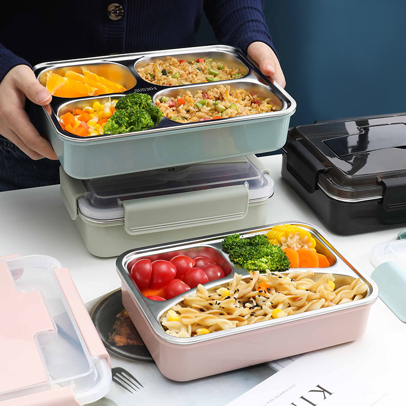 美帮汇茶具304不锈钢保温饭盒1人食堂打饭便携加热注水上班族分格便当盒高清大图