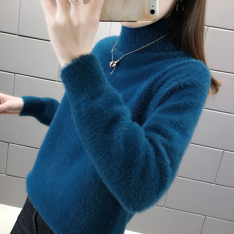 毛衣女新款时尚宽松外穿套头内搭半高领打底衫女秋冬高清大图