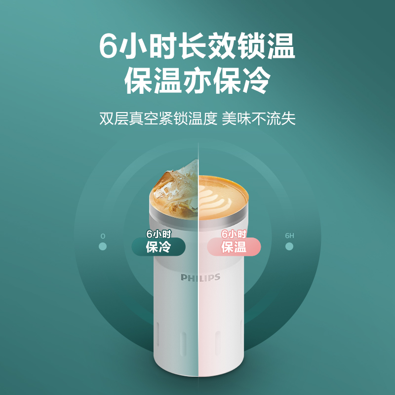 飞利浦保温杯翻盖便携式咖啡杯学生外带316不锈钢保暖保冷水杯高清大图