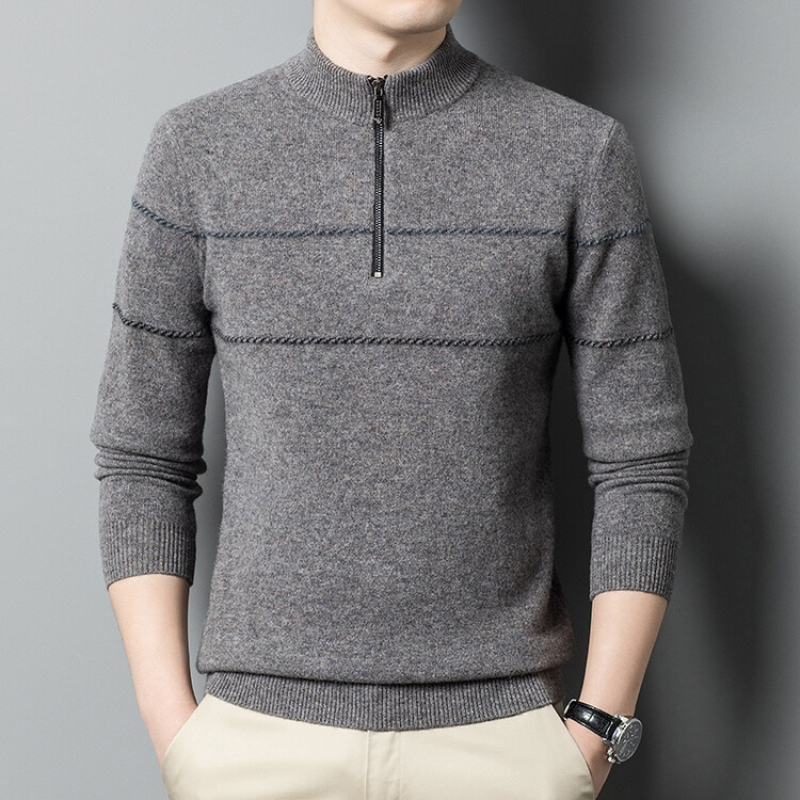 恒源祥品牌立领加厚纯羊毛衫男士针织衫套头毛衣保暖打底衫冬款