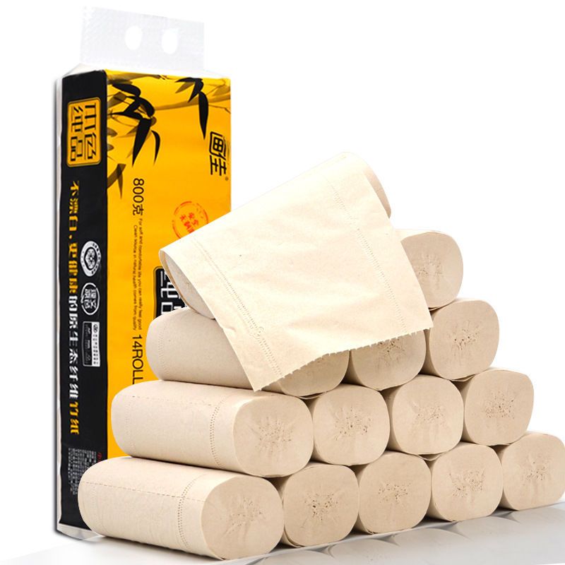 竹浆本色卫生纸卷纸家用不漂白手纸无芯厕纸纸巾14卷800g