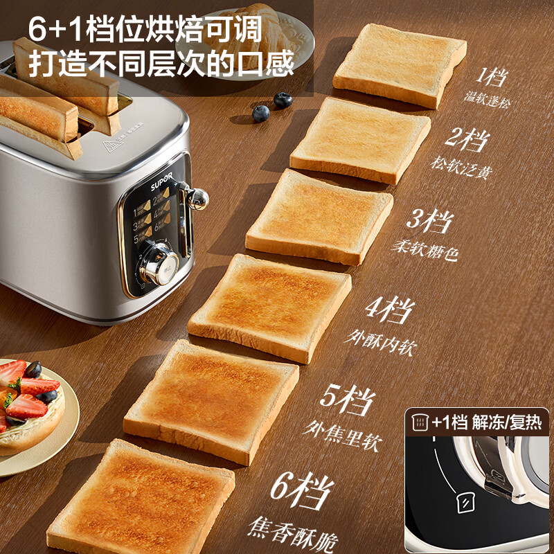 苏泊尔(SUPOR)多士炉面包机烤吐司机 烤面包片2片家用多功能轻食机彩屏快速加热早餐机配烤架DJ807高清大图